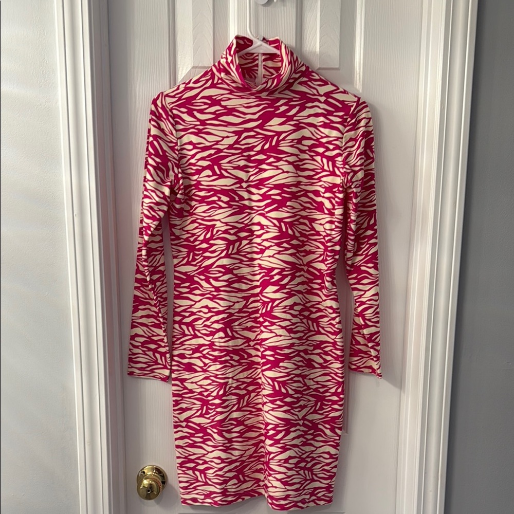 Jude Connally Pink Turtleneck Bodycon Dress for a Night Out